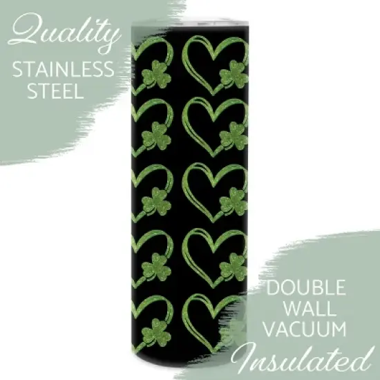 Elanze Designs St. Patrick's Day Shamrock Glittered Green Heart 20 ounce Stainless Steel Travel Tumbler with Lid For Your On The Go Beverages image {2}