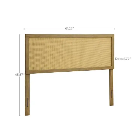 LuxenHome Natural Finish Rubberwood with Rattan Panel Headboard, Queen Brown image {6}