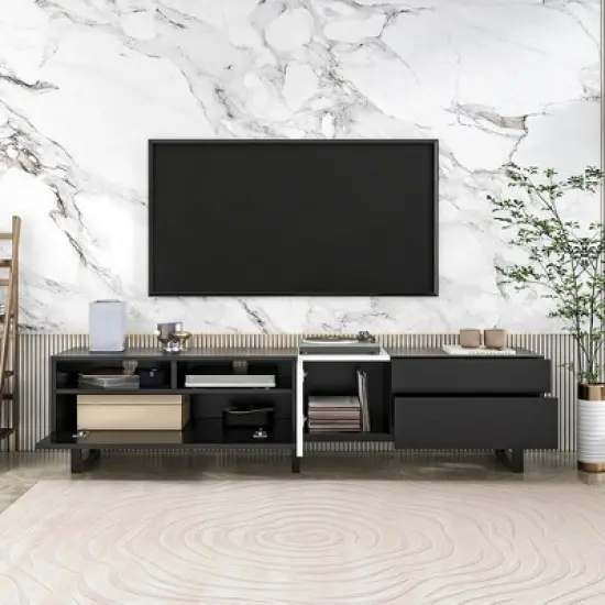 TV Stand Entertainment Center With Cabinets Drawers Open Shelves 2 U-shaped Legs Easy Assembly TV Cabinet For TVs Up To 80&rdquo; image {3}