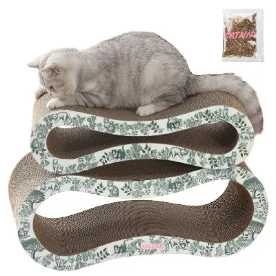 THE LICKER STORE Suvi Modern Cardboard Infinity 2-in-1 Lounge Bed Cat Scratcher with Catnip image {9}
