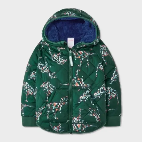 Toddler Boys' Dino Printed Quilted Reversible Puffer Jacket - Cat & Jack&trade; Dark Green image {4}