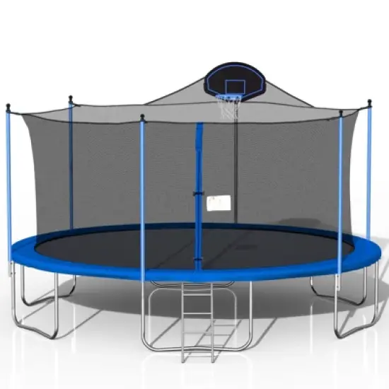 Aukfa 14FT Trampoline with Slide & Basketball Hoop - Safe Sealing Enclosure Net, Rust-Resistant for Adults/Kids Outdoor Family Fun image {9}