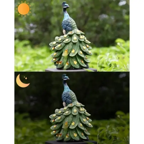 Techko Maid Peacock Calm Solar Outdoor Garden Statue Decor with Spotlight image {11}