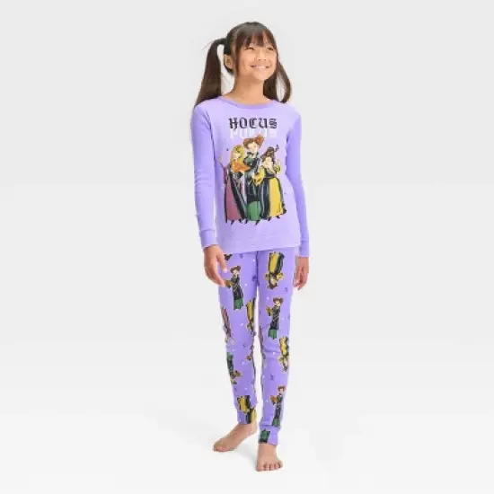 Girls' Hocus Pocus Halloween 2pc Long Sleeve Pajama Set - Purple image {2}