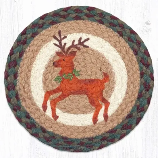 Earth Rugs Sustainable Holiday Table Mat &ndash; Round Jute Trivet with Reindeer Motif image {3}