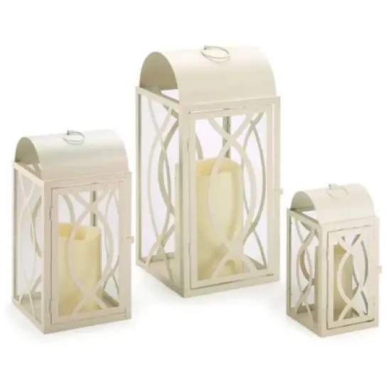 Pebble Lane Living Rogan Metal Lantern Set White image {1}