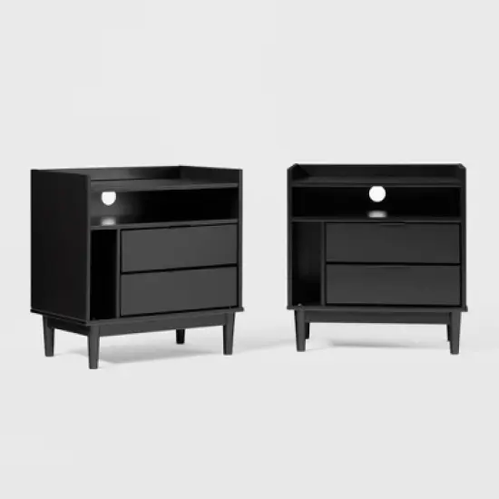 2pk Mid-Century Modern Solid Wood 2 Drawer Storage Nightstands - Saracina Home image {11}