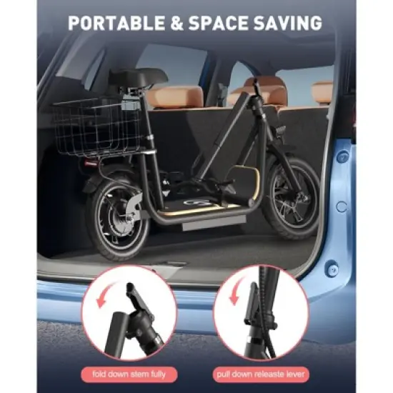 Electric Scooter with Seat for Adults, 500W Foldable Electric Scooter with Seat and Basket, Max 30 Miles Range&19 Mph Power image {4}