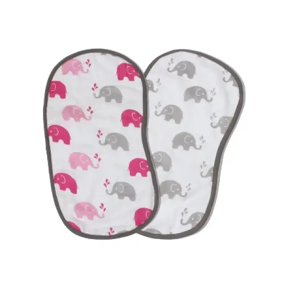 Bacati - Elephants Pink/Gray Muslin 4 pc set of Bibs & Burp Cloths Set image {2}