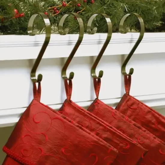 Stocking Scrolls Stocking Holders 4pk Antique Brass image {1}