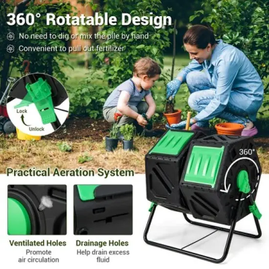 Costway Dual Chamber Compost Tumbler Outdoor Rotating Chamber Compost Bin 34.5 Gallon image {6}
