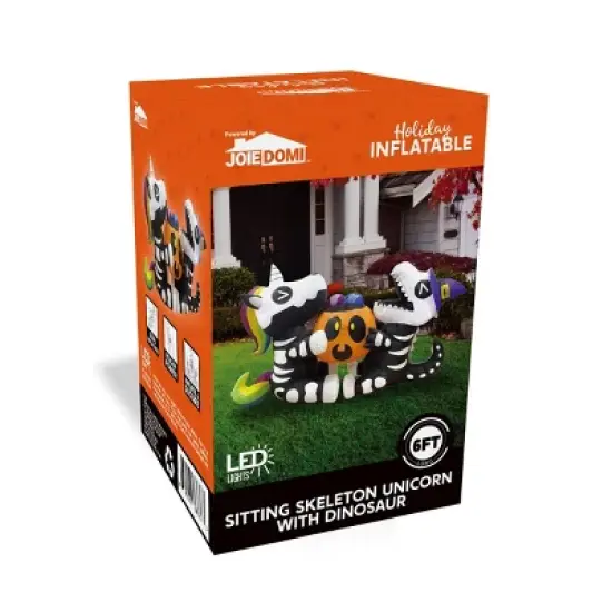 Joyfy 6 FT Long Halloween Inflatables Outdoor Decorations, Inflatable Skeleton Unicorn and Dinosaur with Pumpkin for Party Yard Garden Lawn Decoration image {8}