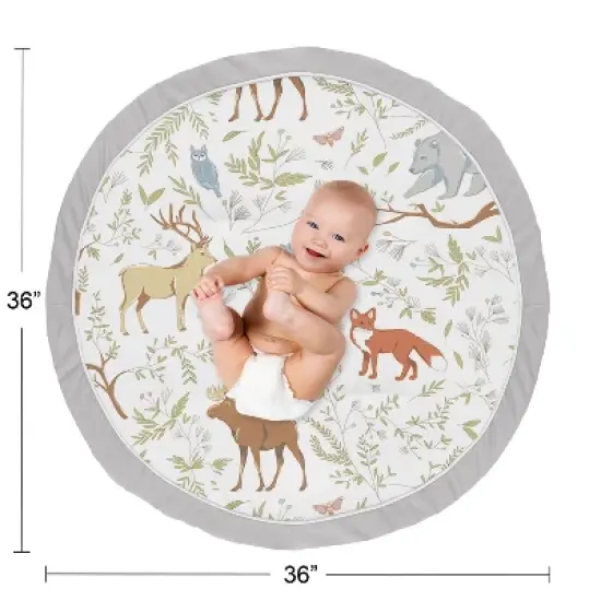 Sweet Jojo Designs Boy or Girl Gender Neutral Unisex Baby Tummy Time Playmat Woodland Toile Grey Green and Taupe image {3}