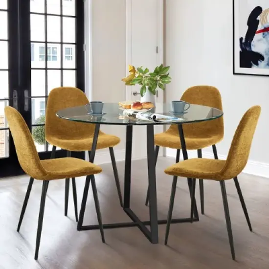 Hana + Spoon 5-Piece Round Clear Glass Dining Table Set with 4 Upholstered Chairs Black Legs for Home Kitchen Restaurant -The Pop Maison image {13}