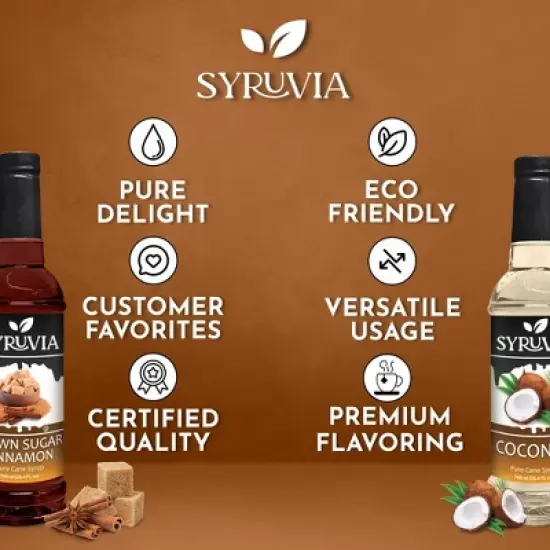 Syruvia Coffee Flavors Variety Pack: Brown Sugar Cinnamon & Coconut 25.4 fl oz Syrup image {4}