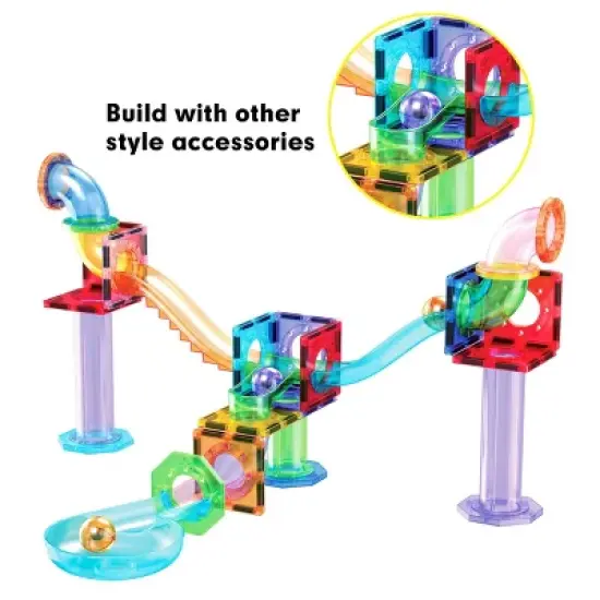 PICASSO-TILES Marble Run  Add-On Accessories for Race Track Expansion Magnetic Tiles, Building Blocks STEM Toy for Kids image {3}