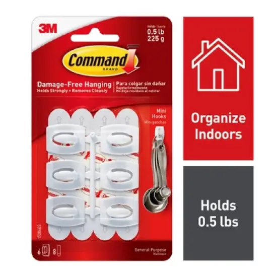 3M&reg; Command&trade; Mini Hooks, White, 6 Per Pack, 6 Packs image {2}