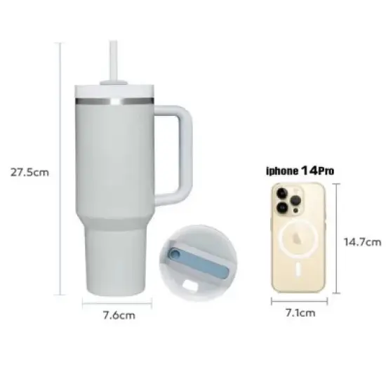 30OZ Straw Coffee Insulation Cup W/ Handle Portable Car Stainless Steel Water Bottle LargeCapacity Travel BPA Free Thermal Mug image {1}