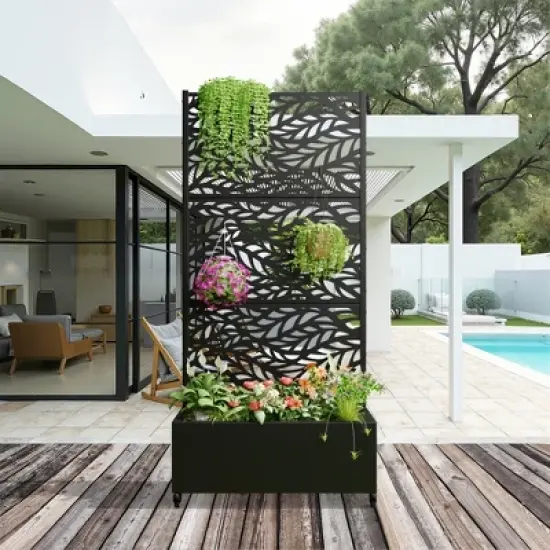 Lirago Iron Black Arch Mobile Planters Planting Box Trellis for Climbing Plants image {10}