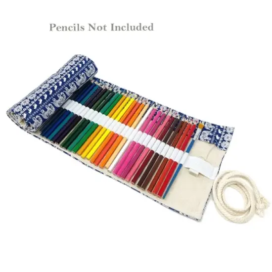 Wrapables Pencil Roll Organizer, Colored Pencil Wrap Pouch (72 slots), Blue Elephants image {3}
