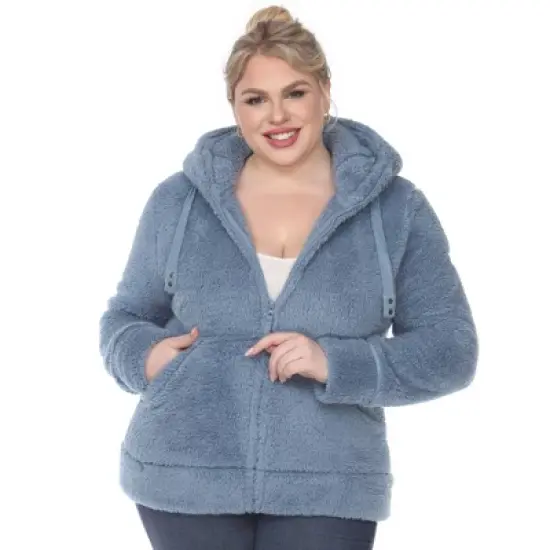 Plus Size Hooded High Pile Fleece Jacket - White Mark image {8}