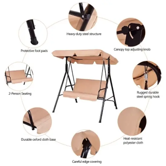 Costway Loveseat Patio Canopy Swing Glider Hammock Cushioned Steel Frame Outdoor image {7}