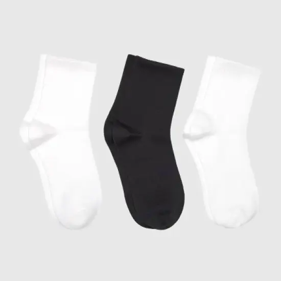 Hanes Women's Moves Premium Seamless Stretch 3pk Mid Crew Socks - White/Black 5-9: Y-Heel Stitching, Arch Support image {2}