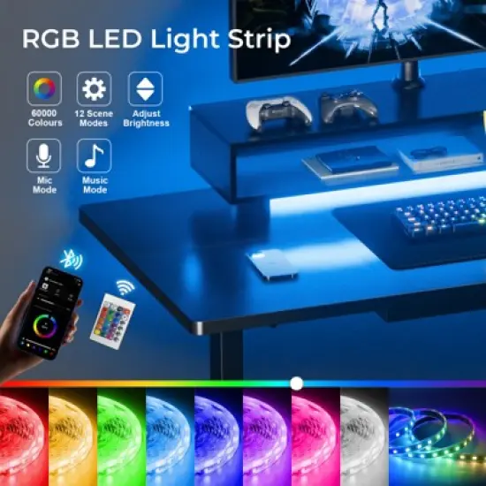 GTPLAYER Electric Standing Desk with Drawers, 48"/55" Height Adjustable Gaming Desk with Monitor Stand, Power Outlets & LED Lights image {6}