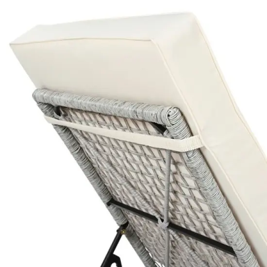 Outdoor Patio Rattan Daybed Sunbed with 5-Position Adjustable Backrest and Wheels image {13}