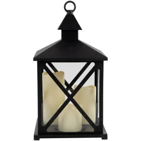 Northlight 12.5" Black Candle Lantern with 3 Flameless LED Candles image {2}