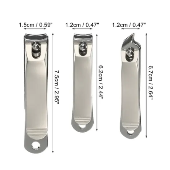 Unique Bargains Nail Clippers Nail Clipper Set for Nail Care Portable Stainless Steel Silver Tone Titanium Tone 3Pcs image {3}