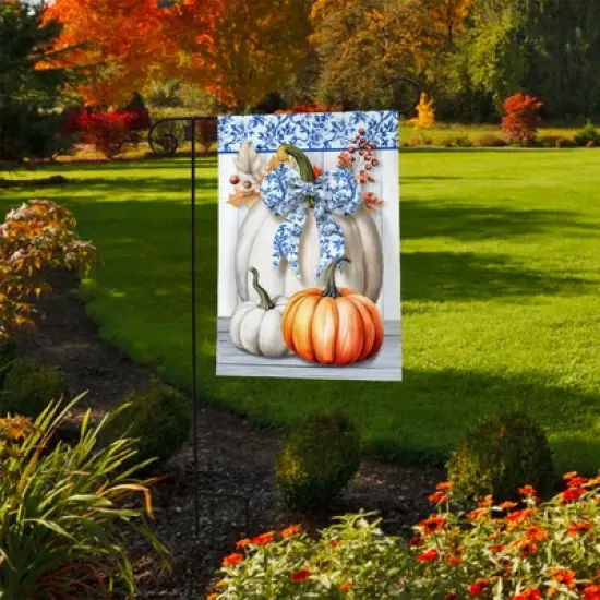 Briarwood Lane Fall Garden Flag 12x18 For Outdoor Blue and White Pumpkins For Fall Garden Flag Flags For Outside image {3}