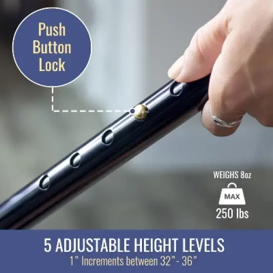 DMI Adjustable Folding Cane with Carrying Case, Lightweight Aluminum, Derby Handle, Black image {2}