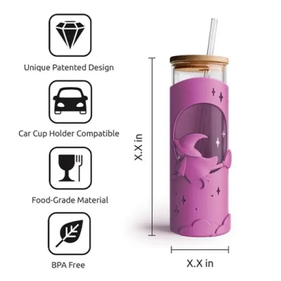 Ototo 17 fl oz Wicked Brew Glass Tumbler with Lid and Straw, Silicone, Glass, and Bamboo Purple image {4}