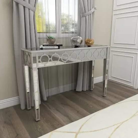 Glam Mirror and Wood Patterned Console Table Silver - Olivia & May image {8}
