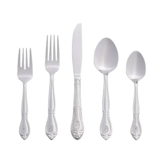 RiverRidge Rose Flatware 46pc Monogrammed Stainless Steel Silverware Set for 8 image {15}