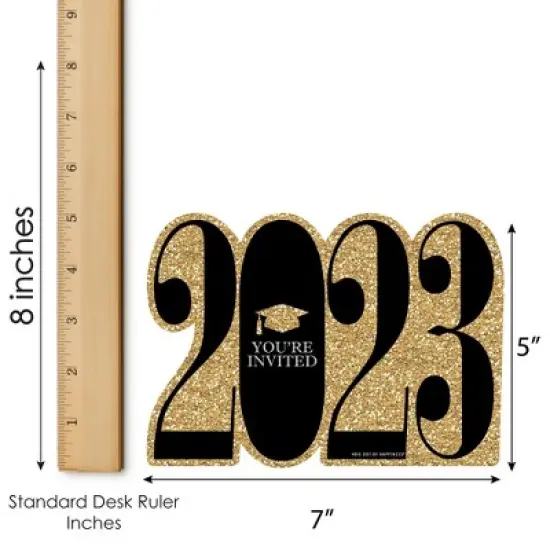 Big Dot of Happiness Gold 2023 Graduation Party Invitations - Shaped Fill-In Invite Cards with Envelopes - Set of 12 image {4}