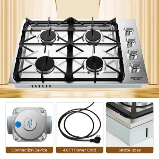 Costway 30" Gas Cooktop with 4 Sealed Burners ABS Knobs Cast Iron Grates Easy Cleaning image {8}