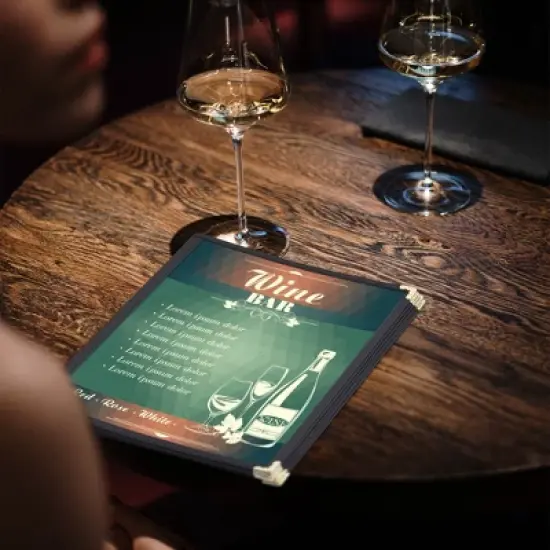 WeChef 20 Menu Cover 10 View Double Stitch Black Trim 8 1/2"x11" Cafe Fold 5 Page Book image {6}