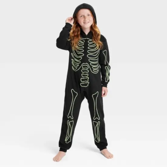 Kids' Glow-In-The-Dark Skeleton Halloween Matching Family Union Suit - Hyde & EEK! Boutique&trade; Black image {4}