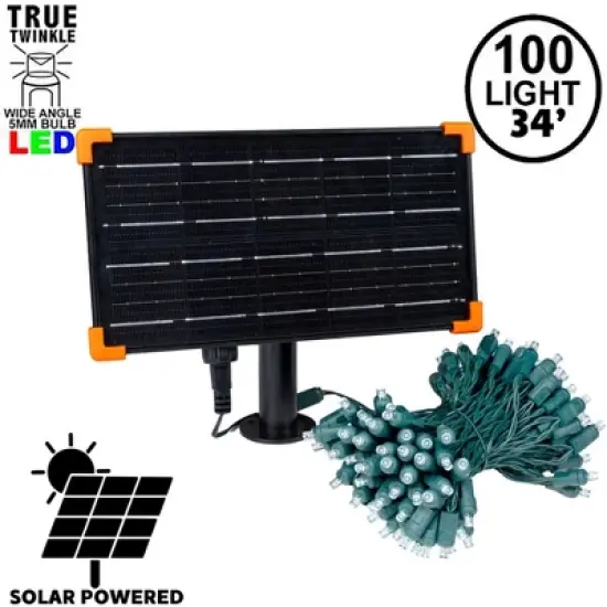 Novelty Lights 100 True Twinkle (100%) LED Solar Powered String Lights 4" Spacing Green Wire 44 Feet image {7}