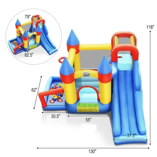 Costway Inflatable Bounce House Slide Bouncer Kids Castle Jumper w/ Balls & 780W Blower image {1}