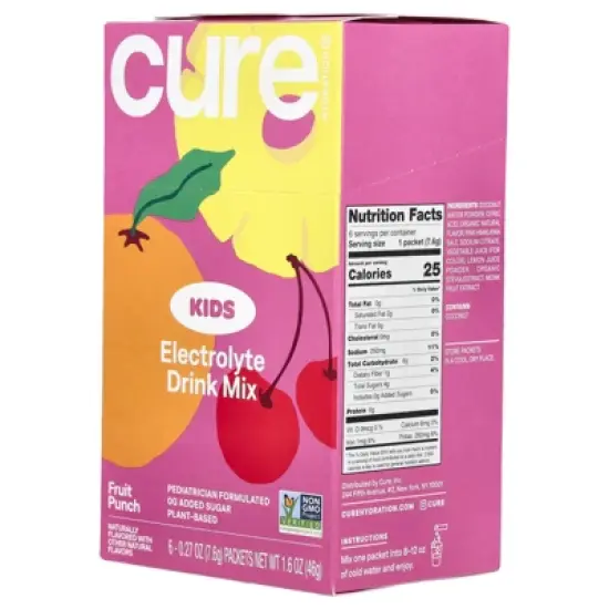 Cure Hydration Kids, Electrolyte Drink Mix, Fruit Punch, 6 Packets, 0.27 oz (7.6 g) Each image {4}