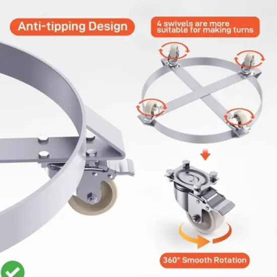 55 Gallon Drum Dolly 1,000 Pound Capacity Barrel Dolly w/Steel Frame 4 Swivel Casters Wheel 2 Pack/4 Pack image {6}