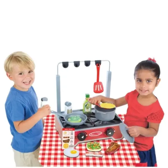 Melissa & Doug 17-Piece Deluxe Wooden Cooktop Set With Wooden Play Food, Durable Pot and Pan image {2}