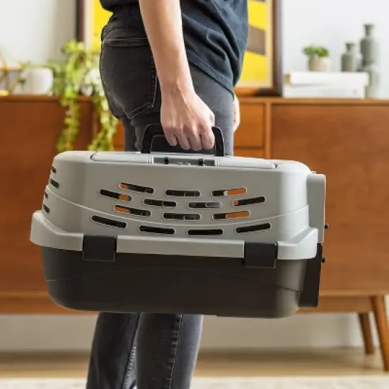 IRIS USA Small Pet Travel Carrier with Front and Top Access, Black/Gray image {2}