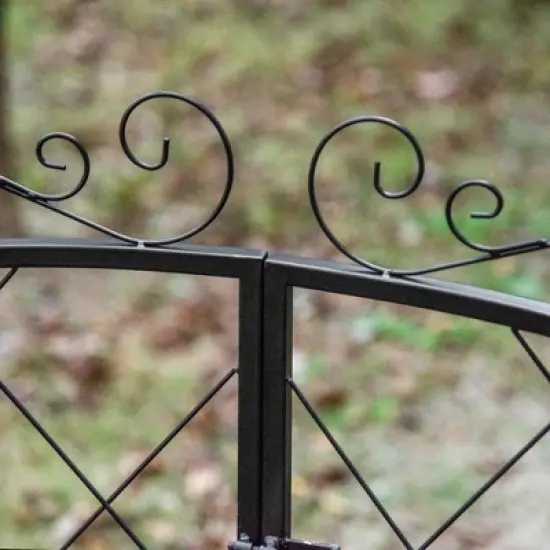 Outsunny 85'' Metal Garden Arbor with Gate, Outdoor Steel Arch with Scrollwork for Climbing Vines, Ground Mountable Columns image {6}