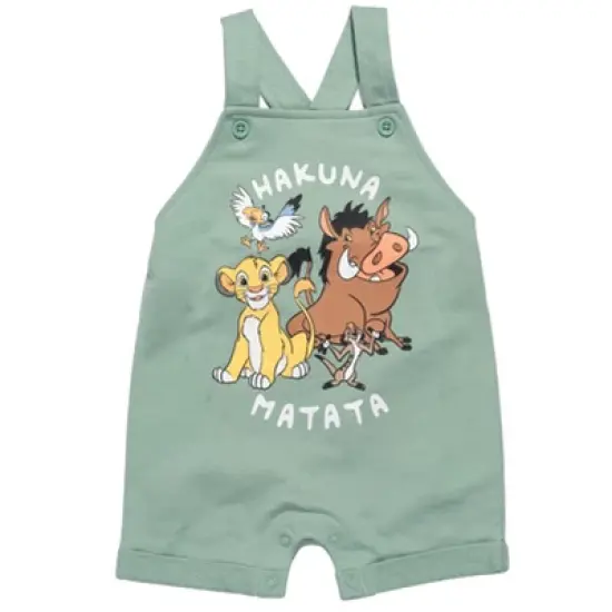 Disney Lion King Simba Timon Pumbaa Baby French Terry Short Overalls T-Shirt and Hat 3 Piece Outfit Set Newborn to Infant image {3}