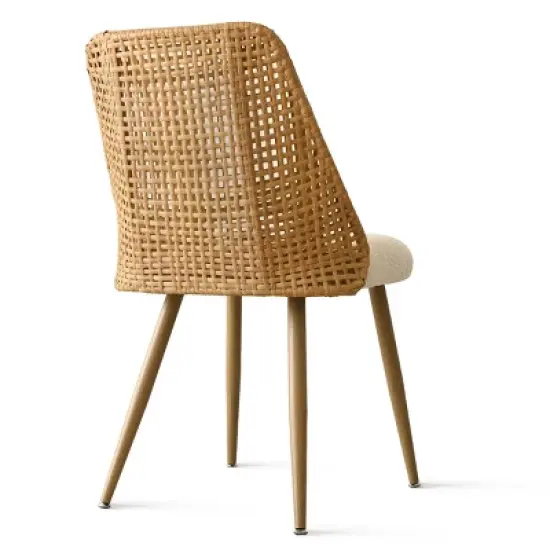 Nice Rattan Dining Chairs,Double Layer Rattan Back,Beige Upholstered Cane Dining Chair,Armless Kitchen Chairs with Boucl&eacute; Fabric-Maison Boucle image {5}