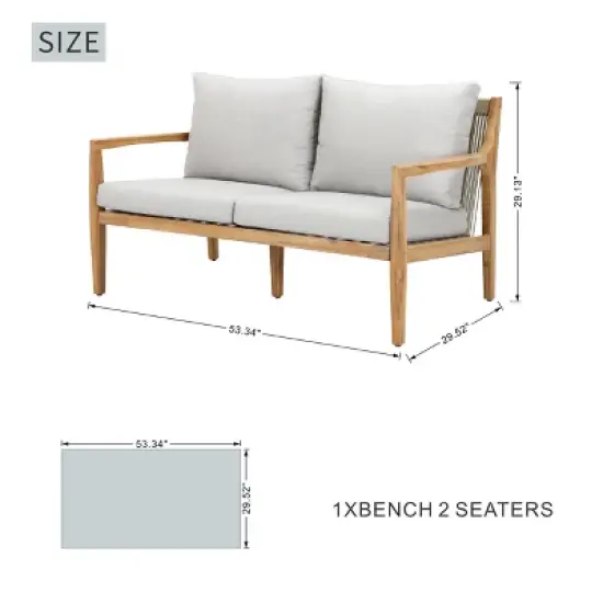 Moda Furnishings Acacia Wood Patio Outdoor Loveseat Sofa With Cushions image {4}